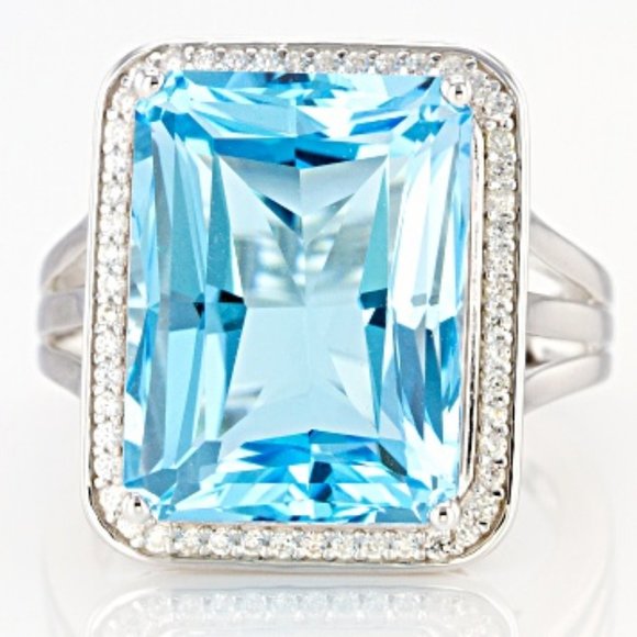 Large Genuine Sky Blue Topaz Sterling Silver Ring - Picture 13 of 14